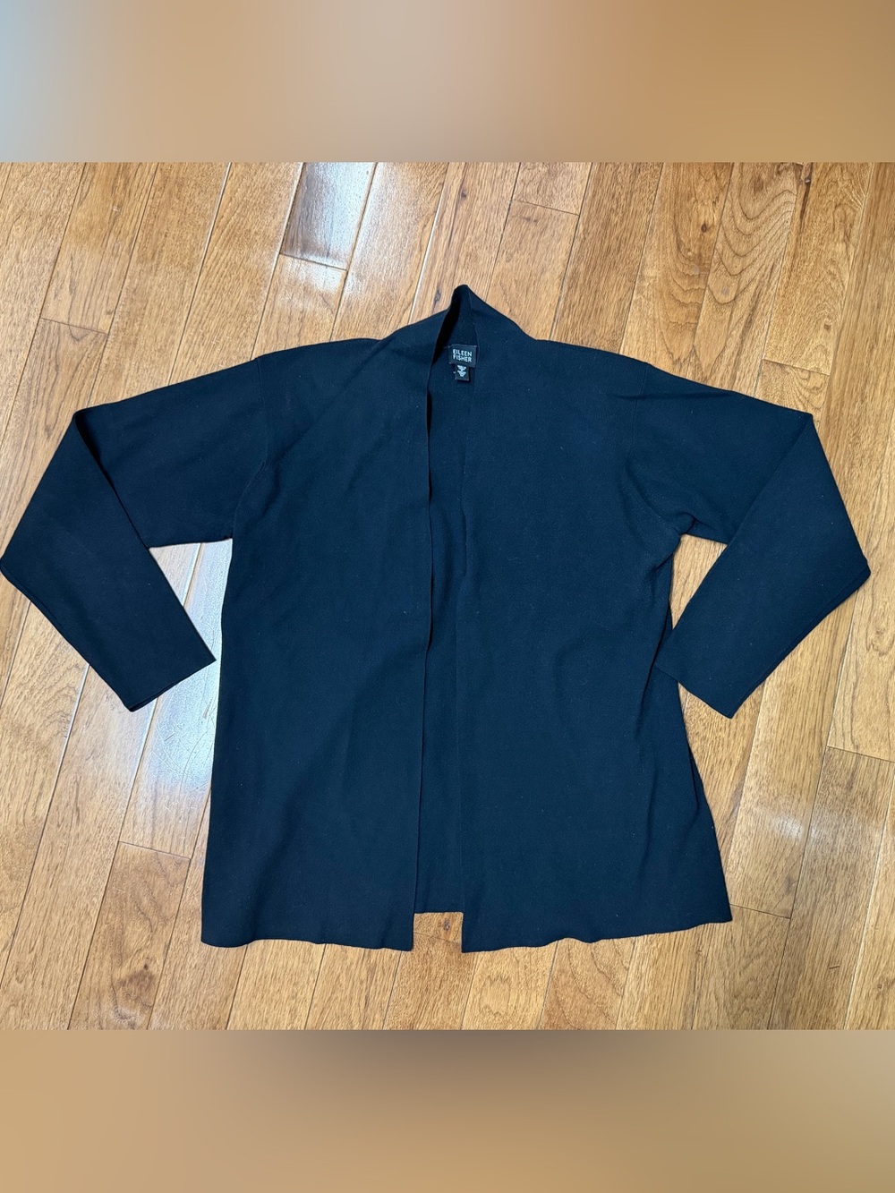 Eileen Fisher Black Open-Front Knit Cardigan